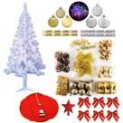 Árvore De Natal Branca 1,80m 320 Galhos Decorada Com 88 Itens Pisca Led 110v