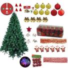 Árvore De Natal Dinamarca 1,50m 345 Galhos Decorada 121 Itens Pisca Led 220v