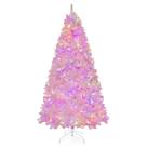 Árvore de Natal GOFLAME 7 pés de neve flocada com 500 luzes LED rosa