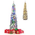 Árvore de Natal GOFLAME de 5 pés de neve pré-iluminada flocada com luzes LED