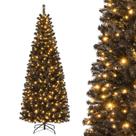 Árvore de Natal HAPPYGRILL lápis preto pré-iluminado de 7 pés com 350 luzes