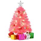 Árvore de Natal Prextex Mini Pink de 23 polegadas com luzes e enfeites