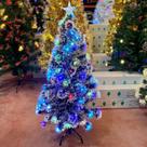 Árvore de Natal verde nevada com ponteira de estrela, LEDs e base metálica 120 galhos 1,20 metros