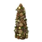 Árvore Natal De Mesa Média Dourada Decorada 52cm Enfeite Casa Sala Quarto Escritório Consultório Rack Estante Aparador Pinha Enfeitada Papai Noel Luxo