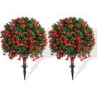 Árvores esféricas artificiais de topiaria rosa, 40 cm, resistentes a UV, pacote com 2