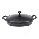 Assadeira De Ferro Lisa Oval Alça Ferro Com Tampa 35X24Cm