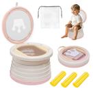 Assento de penico dobrável portátil SunnySmile com armazenamento rosa
