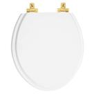 Assento Sanitário Laqueado Soft Close Oval Branco para Todas as Marcas com Ferragem Dourada Assento Sanitário Laqueado Soft Close Oval Branco para Todas as Marcas com Ferragem Dourada