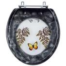 Assento Sanitário Poliéster Decorado Borboleta Colonial Preto para Vaso Hervy