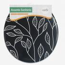 Assento Vaso Sanitário Oval Almofadado Com Tampa - Preto Com Folhagens