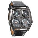 Avaner Relógio de pulso masculino punk, dupla fuso horário, pulseira de couro, relógio analógico de quartzo esportivo, c