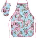 Avental De Cozinha Plastificado com Luva Floral Azul Avental De Cozinha Plastificado com Luva Floral Azul