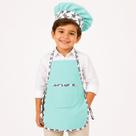 Avental Mini Chef Infantil com Touca Verde Água Oxford