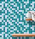Azulejo Adesivo Lavável Pastilhas Em Tons De Azul Cinza E Branco