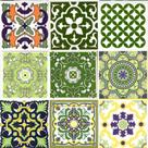 Azulejos Colonial Português em Porcelana kit green mix com 10 peças