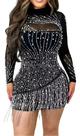 B0140-Vestido Festa Balada Sexy Franja Luxo Bordado Pedraria M676
