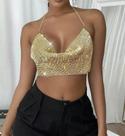 B0406-Blusa Top Cropped Dourado Prateado Preto Sutiã Strass Brilho Festa Carnaval Balada