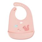 Babador em Silicone com Pega Migalhas Cloudy Esquilo Rosa - Buba
