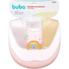 Babador em silicone com pega migalhas e estojo arco iris buba