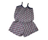 Baby doll de short alça regulável, tecido liganete preto/vermelho