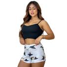 Baby Doll Feminino Cropped Caneladinho e short estampado Mariane Baby Doll Feminino Cropped Caneladinho e short estampado Mariane