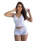 Baby Doll Microfibra Top Duplo Pijama Noite Conjunto Cropped