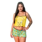 Baby Doll Pijama Cropped Estampado Personagens e Short Ondinha Design Divertido