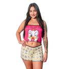 Baby Doll Pijama Cropped Estampado Personagens e Short Ondinha Design Divertido