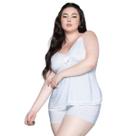 Baby Doll Plus Size WLS Modas Feminino Liganete e Renda Estampado