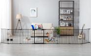 Baby Gate SOSPIRO de 5 m de metal preto extra largo com porta de 8 painéis