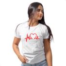 Baby Look Camiseta Feminina Estampa Coração Batimento Cardíaco Algodão