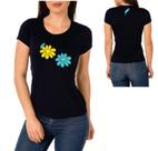 Baby Look Camiseta Feminina Flower Black P Baby Look Camiseta Feminina Flower Black P