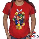 Baby Look Mario e Luigi 100% Algodão Super Mario Bros Geeko