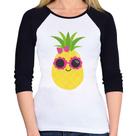 Baby Look Raglan Abacaxi Óculos e Laço Manga 3/4 - Foca na Moda