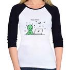 Baby Look Raglan Alien Hello World! Manga 3/4 - Foca na Moda Baby Look Raglan Alien Hello World! Manga 3/4 - Foca na Moda