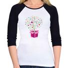 Baby Look Raglan Árvore Corações Caixa Manga 3/4 - Foca na Moda