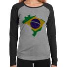 Baby Look Raglan Bandeira Brasil Mapa Manga Longa - Foca na Moda Baby Look Raglan Bandeira Brasil Mapa Manga Longa - Foca na Moda