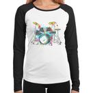 Baby Look Raglan Bateria Arte Manga Longa - Foca na Moda