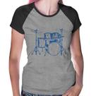 Baby Look Raglan Bateria Música (azul) - Foca na Moda