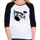 Baby Look Raglan Bateria Música Baterista Manga 3/4 - Foca na Moda