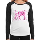 Baby Look Raglan Bateria Música (rosa) Manga Longa - Foca na Moda