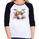 Baby Look Raglan Bateria Watercolor Manga 3/4 - Foca na Moda