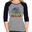 Baby Look Raglan Borboletas Coloridas Manga 3/4 - Foca na Moda