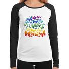 Baby Look Raglan Borboletas Coloridas Manga Longa - Foca na Moda
