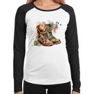 Baby Look Raglan Botas e Chapéu Retrô Manga Longa - Foca na Moda Baby Look Raglan Botas e Chapéu Retrô Manga Longa - Foca na Moda