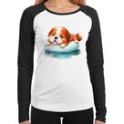 Baby Look Raglan Cachorrinho Na Piscina Manga Longa - Foca na Moda Baby Look Raglan Cachorrinho Na Piscina Manga Longa - Foca na Moda