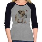 Baby Look Raglan Cachorro Buldogue Inglês Manga 3/4 - Foca na Moda