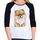 Baby Look Raglan Cachorro Spitz Alemão Lulu da pomerânia Manga 3/4 - Foca na Moda