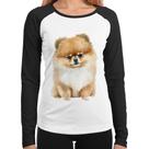 Baby Look Raglan Cachorro Spitz Alemão Lulu da pomerânia Manga Longa - Foca na Moda