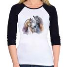 Baby Look Raglan Cavalo e Égua Manga 3/4 - Foca na Moda
